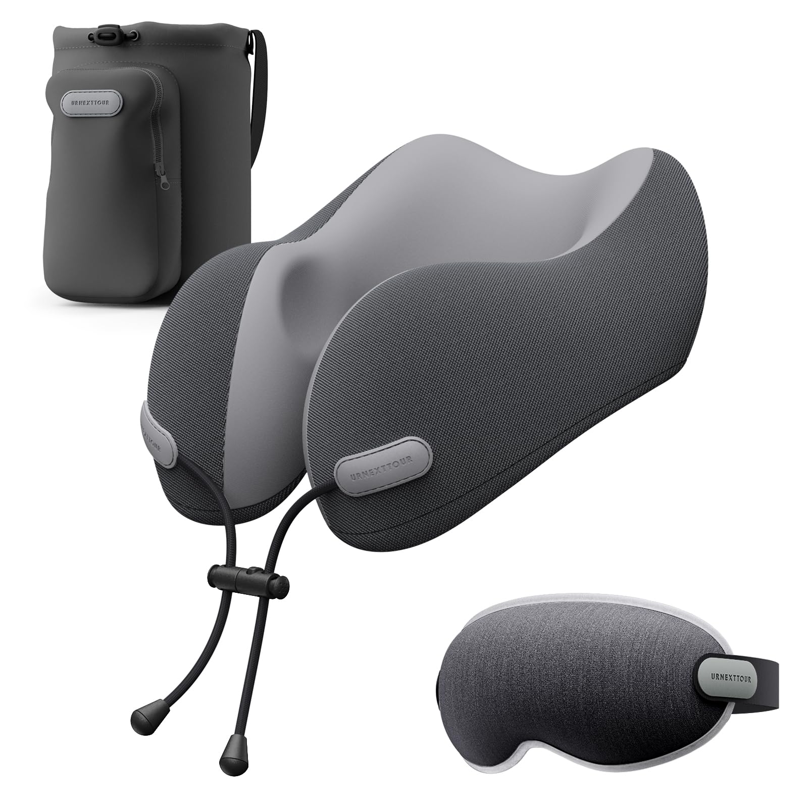 Photo 1 of urnexttour Neck Pillow for Travel Memory Foam Design Models Pillows with Zero Eye Pressure 3D Eye Mask and Compact Bag Traveling Essentials Plane Car Flight Rest Sleeping Use Adult, Dark Gray