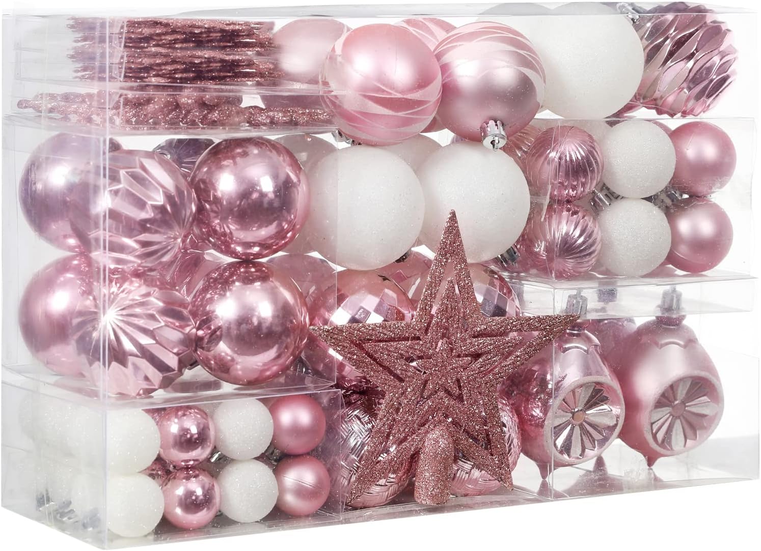 Ornaments - XmasExp 99-Pack Christmas Ball Ornaments Assorted Shatterproof Christmas Ball Set with Reusable Hand-held Gift Package for Xmas Tree Decoration (Baby Pink)