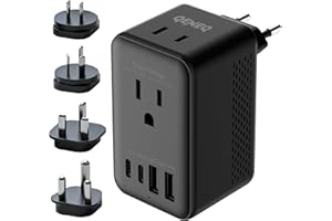 QENEQ 220v to 110v Converter Travel Voltage Converter European Travel Plug Adapter with USB Charging Ports Type C Travel Esse