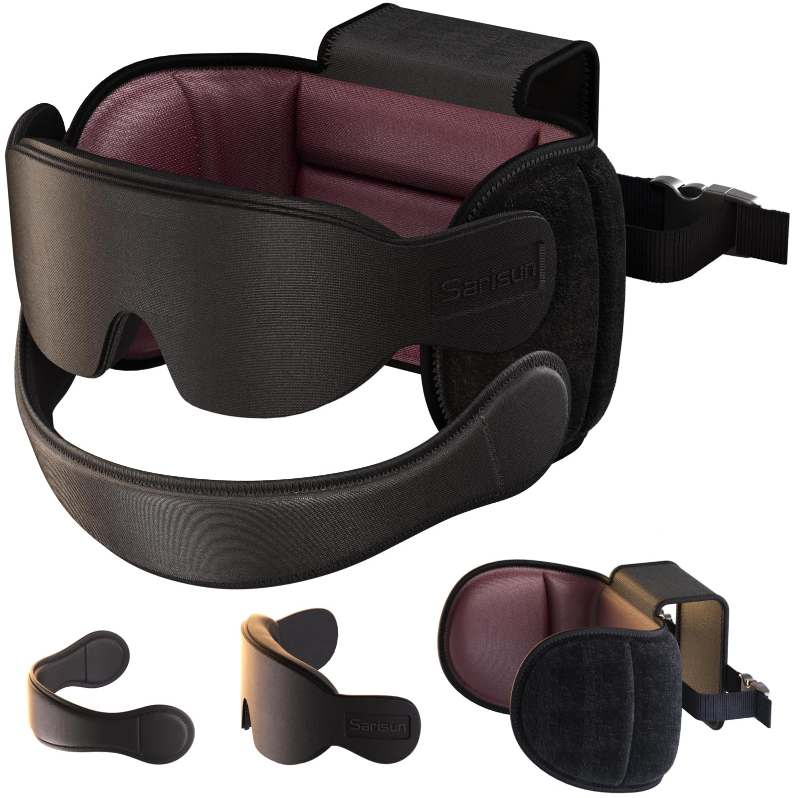 Photo 1 of SARISUN Travel Pillow Combo with Chin Strap, Airplane Pillows with 3D Eye Mask for Sleeping, 360° Support Plane Head Strap for All Plane Seats, Long Flights Essentials, Stop Bobblehead, Red