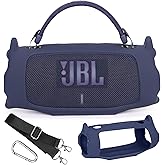 Silicone Cover Case Compatible with Charge 6 Portable Bluetooth Speaker, Portable Protective Travel Case with Shoulder Strap and Carabiner for Charge 6 Wireless Speaker Accessories (Blue)