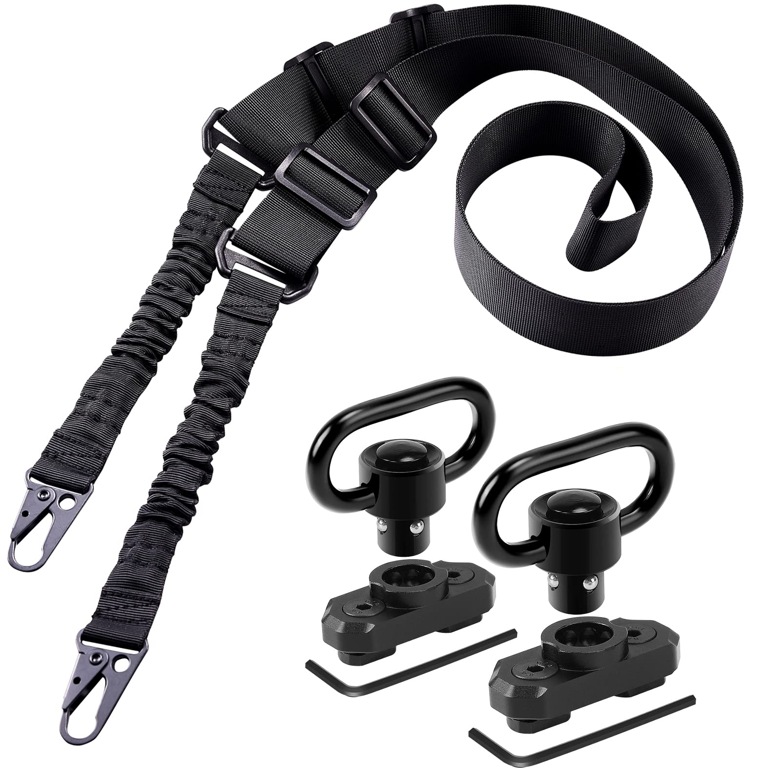 Photo 1 of REERON Two Point Traditional Rifle Sling with 2 Pack 1.25" QD Swivel Mounts for Mlock - Adjustable Extra Long 2 Point Traditional Sling (Black Sling + 2 Pack Swivel Mounts)