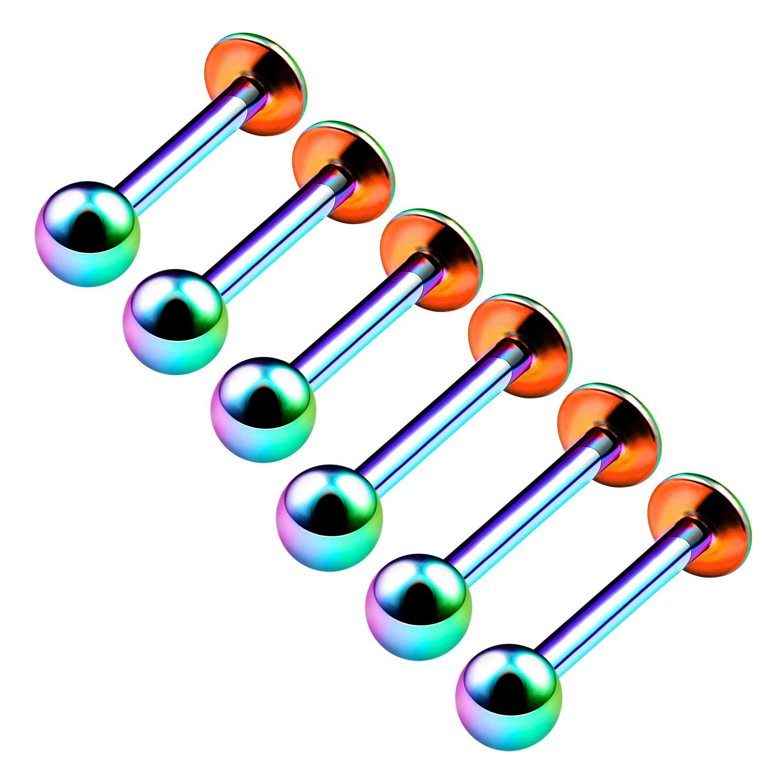 6PCS Anodized Rainbow Lip Labret 16g 8mm 10mm 3mm Ball Medusa Spider Bite Tragus Cartilage Earrings Piercing Jewellery 4579