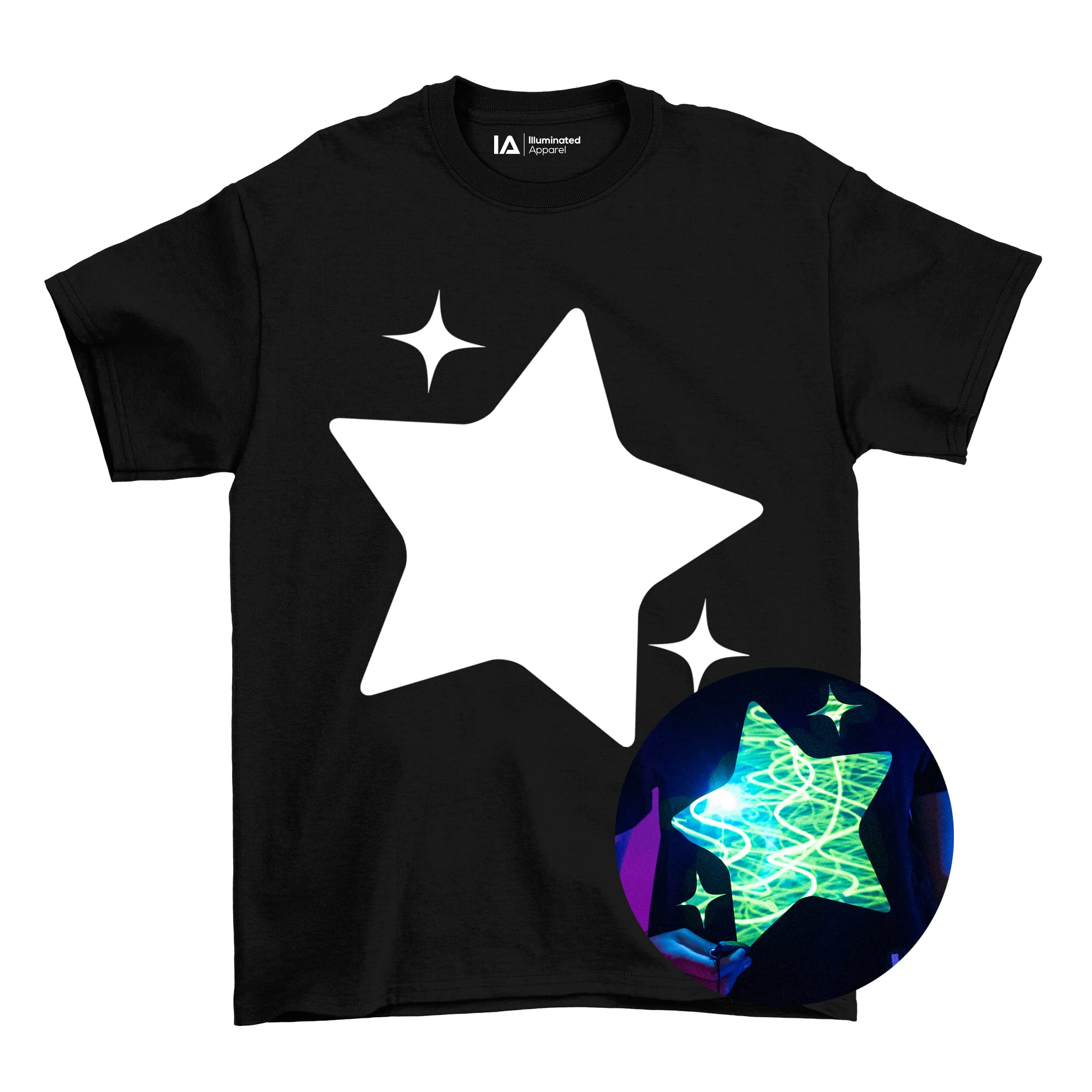 Illuminated Apparel Original Kids Sparkling Star Interactive Glow in The Dark T-Shirt (3-4 Years) Black