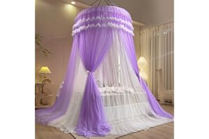 Lanpet Dreamy Princess Bed Canopy for Girls, Double Layer Sheer Mesh Canopy Curtain, Canopies Netting Room Decor Tent Mosquito Net for Kids & Adults Queen King Bed,Pink