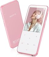 AGPTEK Pink MP3 Player with Bluetooth 5.3 64GB Expandable 128GB 2.4in Speaker FM