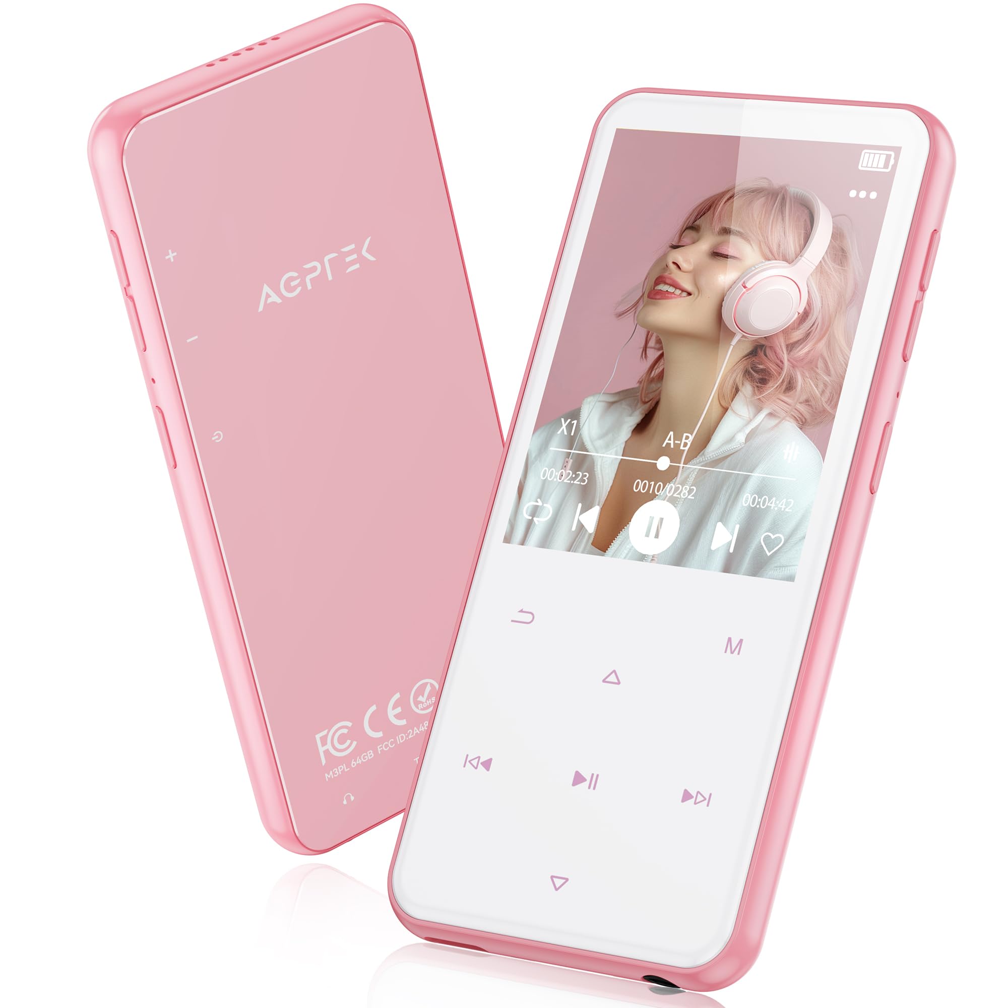 Photo 1 of AGPTEK 64GB MP3 Player with Bluetooth, M3 2.4 inch Music Player with Speaker and FM Radio, Touch Buttons, Supports Up to 128GB, Pink