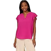 Adrianna Papell Women's Solid Short Ruffle Sleeve Popover Blouse