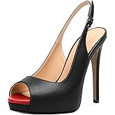 AUMOTED Slingback Women Shoes Stilettos High Heels Pumps Peep Toe Dating Platform Pumps 4.7" Shoes Dress Wedding Party Stilettos Pumps Matte Leather Black US Size 8