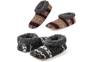 Cozylook 2-Pack Men's Soft Sole Slippers, Cozy Fuzzy Sock Shoes with Non-Slip Grippers, Unique Gifts