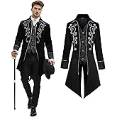 NFAUEIK Men's Medieval Steampunk Jacket Victorian Coat Renaissance Renaissance Tailcoat Halloween Costume