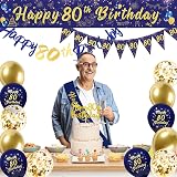 DearLives Navy Blue Gold 80th Birthday Decorations Party Banner Balloons view 8