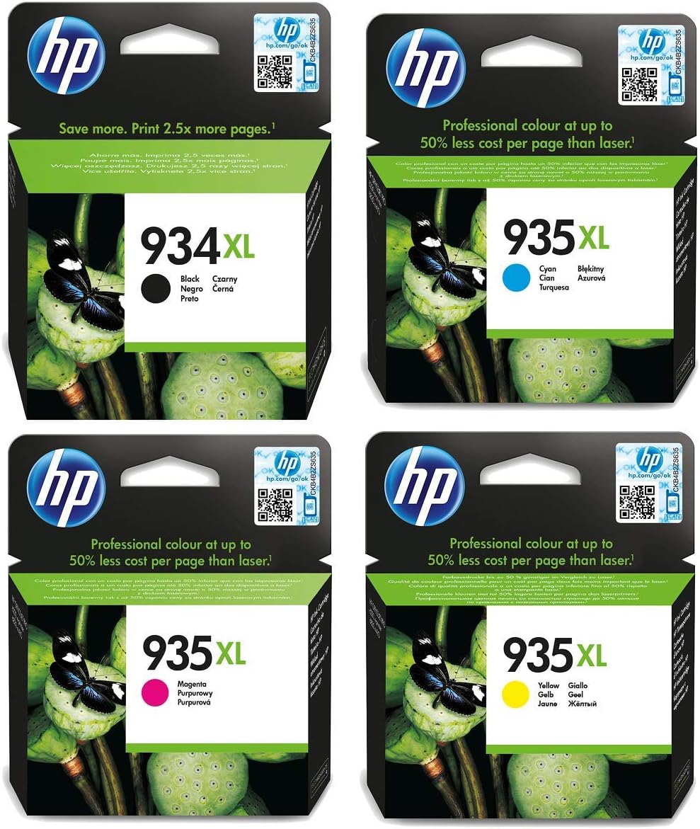 HP C2P23AE, C2P24AE, C2P25AE, C2P26AE 934XL/935XL High Yield Original Ink Cartridges, Black/Cyan/Magenta/Yellow, Bundle, Pack of 4