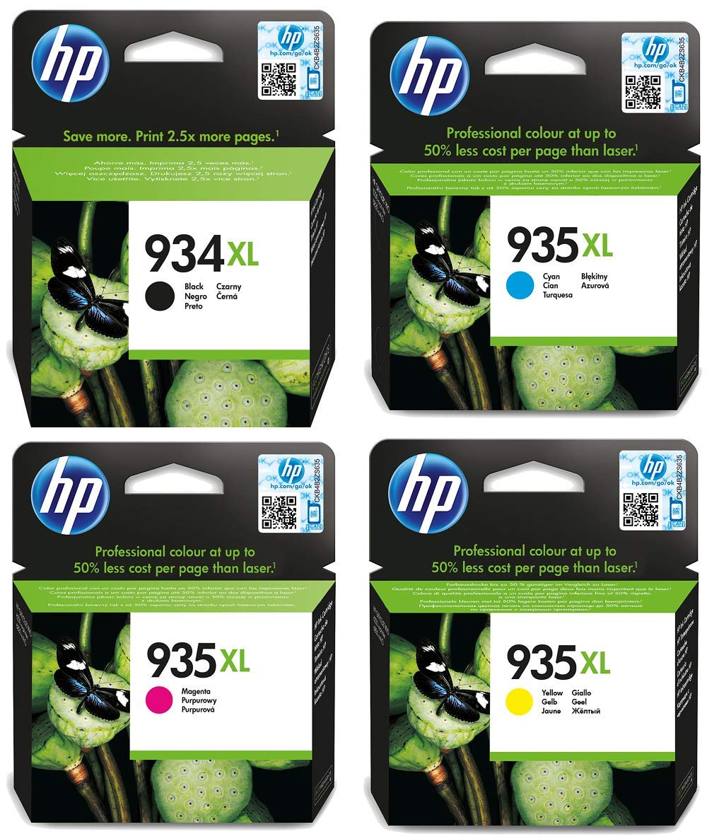 HP C2P23AE, C2P24AE, C2P25AE, C2P26AE 934XL/935XL High Yield Original Ink Cartridges, Black/Cyan/Magenta/Yellow, Bundle, Pack of 4