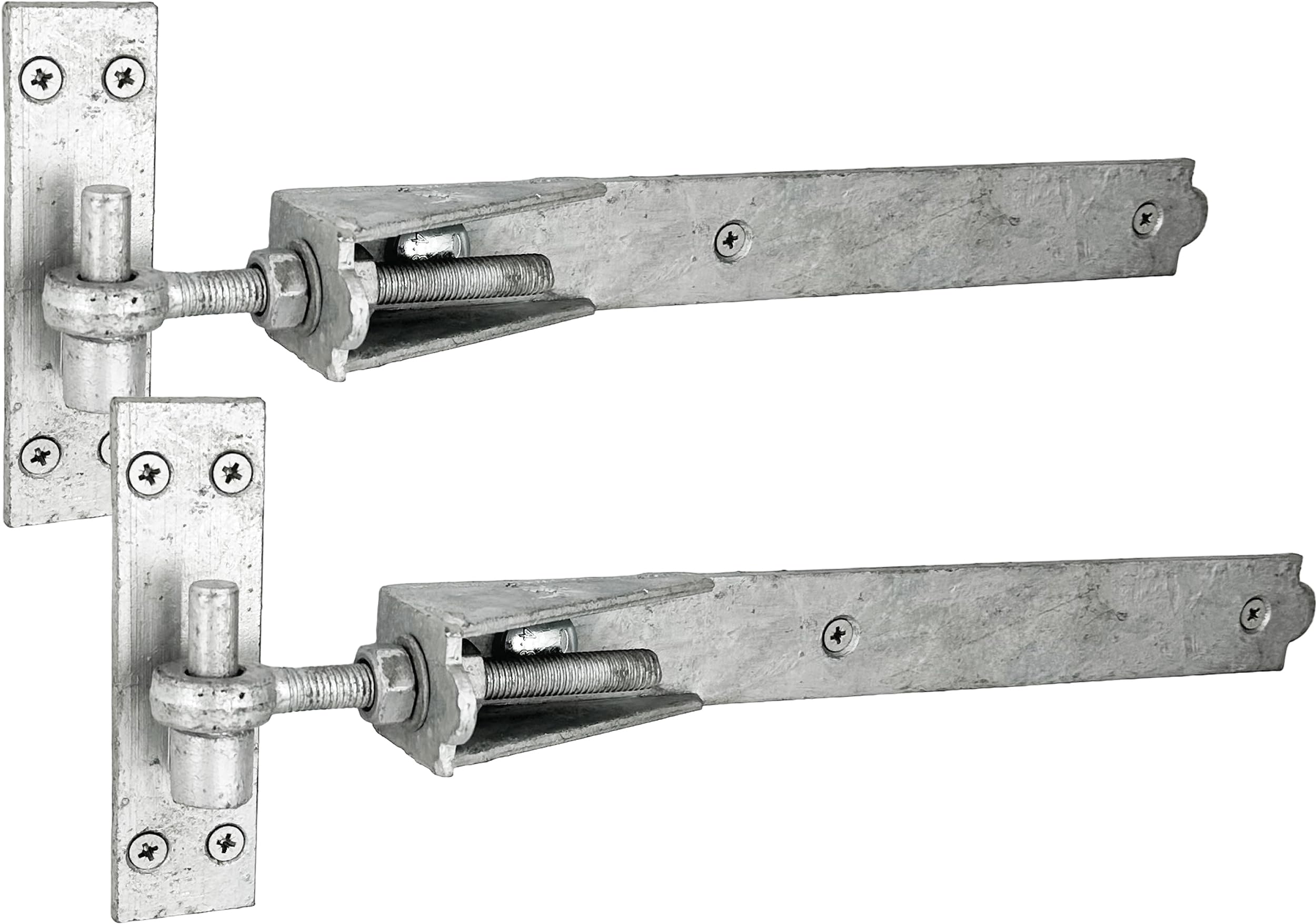 IRONTITE® Adjustable Gate Hinges Heavy Duty 350mm (14"), Hook and Band Gate Hinges for Wooden Gates. Galvanised Hook and Band Hinges with Fixings Included. (Galvanised)