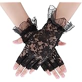 DIVINA VITAE Women Short Lace Gloves Lace Fingerless Gloves Opera Bridal Wedding Tea Party Prom Halloween Gothic Clothes