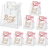 PerKoop 8 Pcs Bridesmaid Gift Bags Bachelorette Party Favors PVC Wedding Bachelorette Gift Bags with Handles Large Clear Bride Goody Pouches, 1 Bride 7 Bridesmaid for Shower(Rectangle Style)