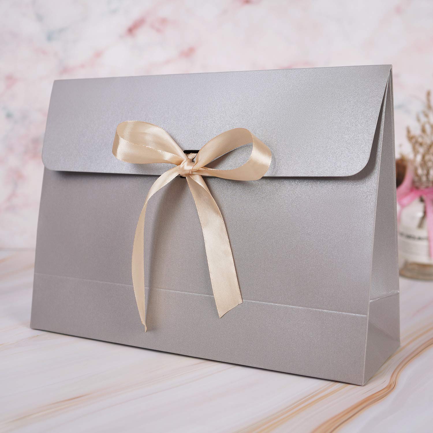 10pcs Envelope Gift Boxes with Lid & Satin Ribbon 28x21x9cm Cardboard Large Paper Bags Gift Warpping Boxes for Dress Shirt Scarf Book Accessories