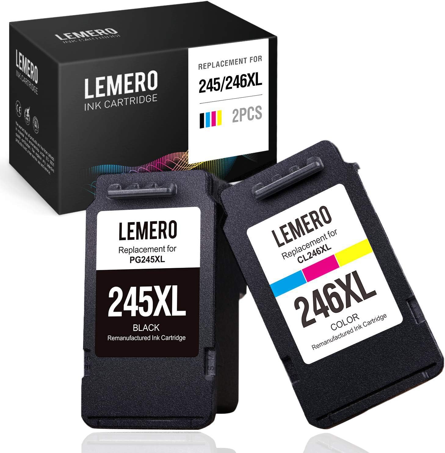 LEMERO Remanufactured Ink Cartridges Replacement for Canon PG-245XL CL-246XL 245 246 PG-243 CL-244 for Pixma MX492 MX490 TS3122 TS3120 MG2522 MG2520 MG3022 MG2922 MG2920 IP2820 (1 Black, 1 Tri-Color)