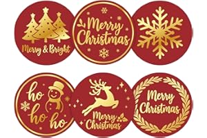 Alynta Merry Christmas Stickers - 2 Inch 120Pcs Holiday Stickers Gold Foil Merry and Bright Sticker Large Round Christmas Tree Snowflake Snowman Labels for Envelope Seals Cards Ornaments (Red)