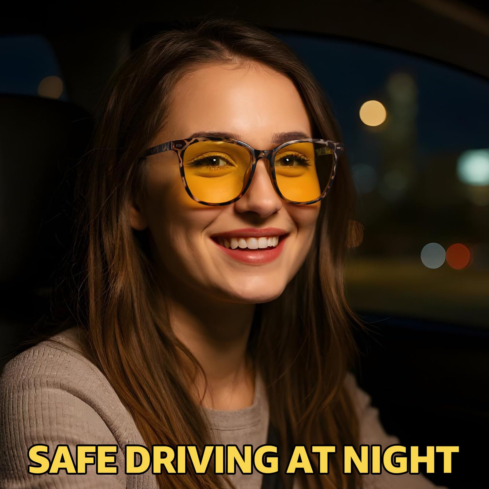 Myiaur Polarized Night Vision Glasses for Women, Anti Glare Driving Vision Glasses with Yellow Lens, UV400 Protection