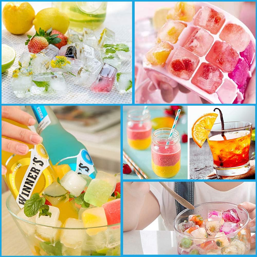 Ice Cube Trays with Lids 2 Pack, Easy-Release Silicone and Flexible 14-Ice Trays with Spill-Resistant Removable Lid for Chilled Drinks, Whiskey & Cocktails: Kitchen & Dining