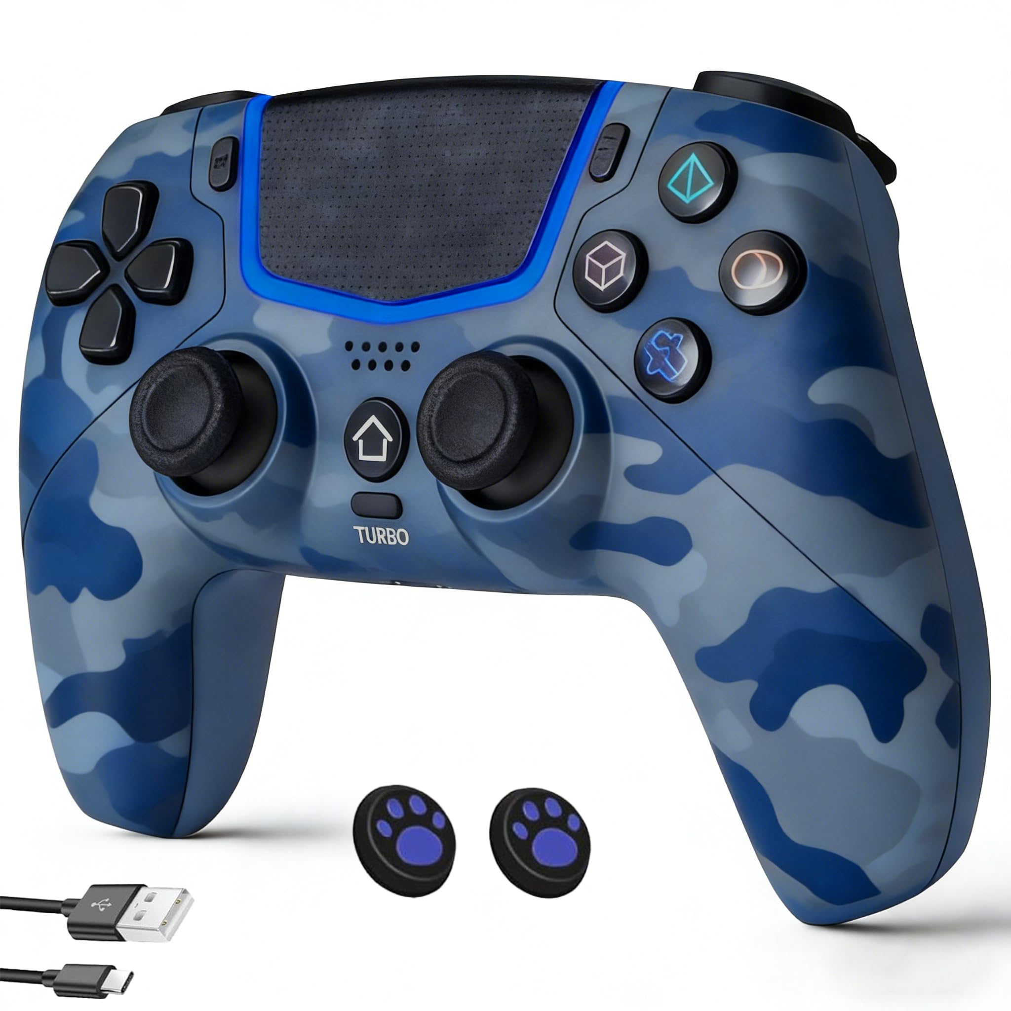Linhugame Wireless Controller for PS5, Compatible With PS5/Pro/Slim/PC, Bluetooth Gaming Controller with Hall Joysticks/LED Channel Light/Turbo/6-Axis Gyro/Dual Motor/Touchpad/3.5mm Audio Jack/Speaker, Compatible With Original Charging Dock-Blue