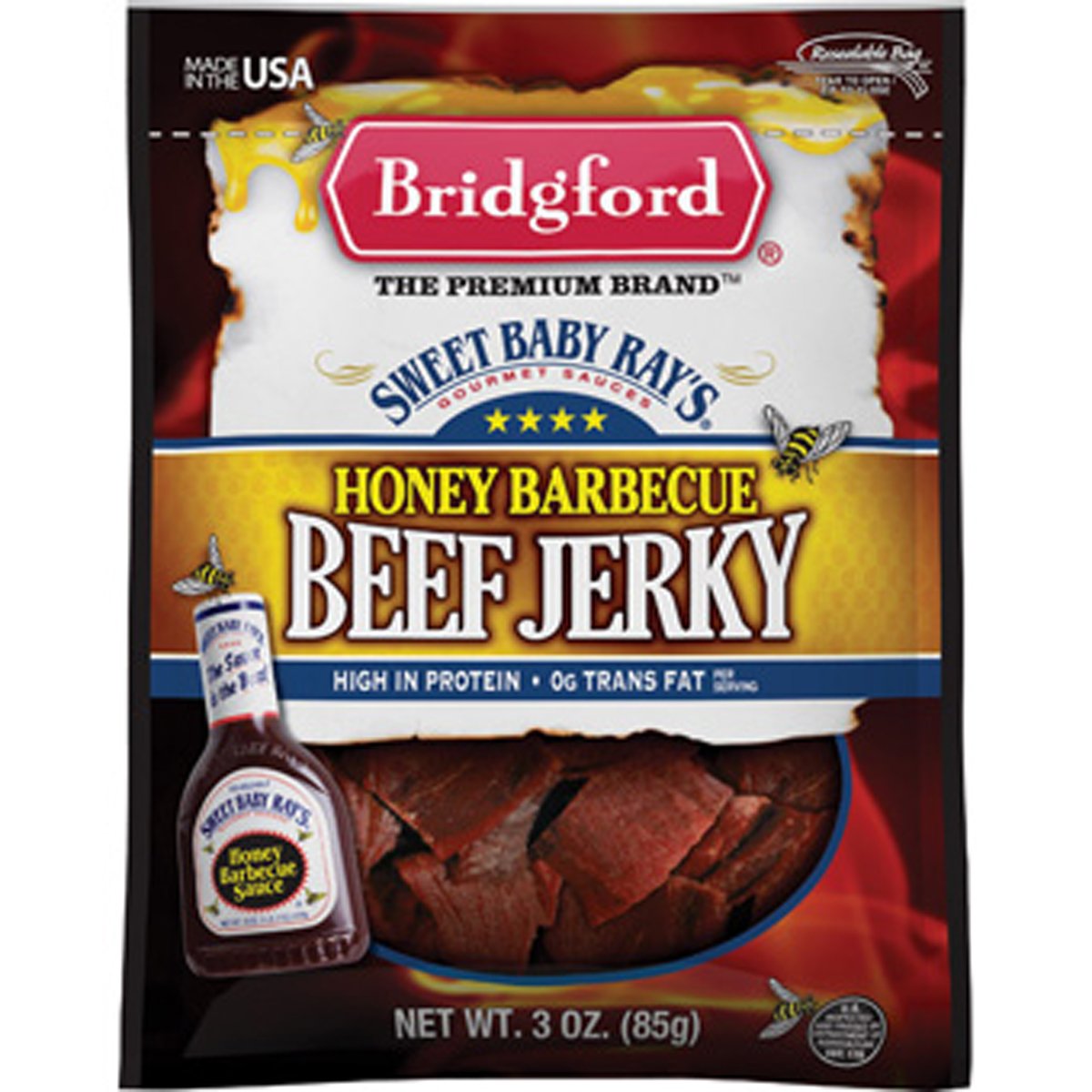 Bridgford, Sweet Baby Ray's, Original Beef Jerky, Barbecue BBQ Sauce, 3.25oz Pouch