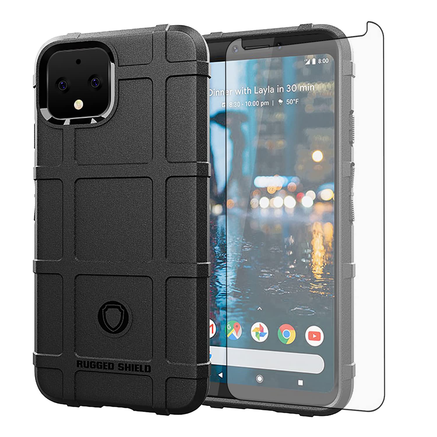 Asuwish Phone Case for Google Pixel 4 with Tempered Glass Screen Protector Cover and Slim Thin Hard Mobile Film Rugged TPU Protection Cell Accessories Protective Pixel4 Pixle Four Women Men Black