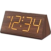 DreamSky Wooden Digital Alarm Clocks for Bedrooms - Electric Desk Clock with Large Numbers, USB Port, Loud Alarm for Heavy Sleepers, Adjustable Volume, Dimmer, Snooze, DST, Wood Décor, Adapter Powered