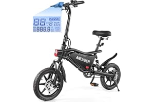 ANCHEER Folding Electric Bike for Adults, 374Wh Ebike, 20MPH Electric Bikes, 14" Foldable Electric Bicycle, 20-50 Miles Electric Bikes, E Bike, LCD Display, Dual Suspension, UL 2849 Certification