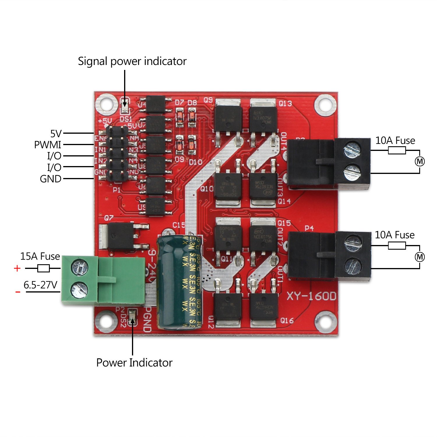 L298 Dual H Bridge Motor Controller Controller DC 6.5V27V 7A PWM Motor Regulator Board 12V 24V