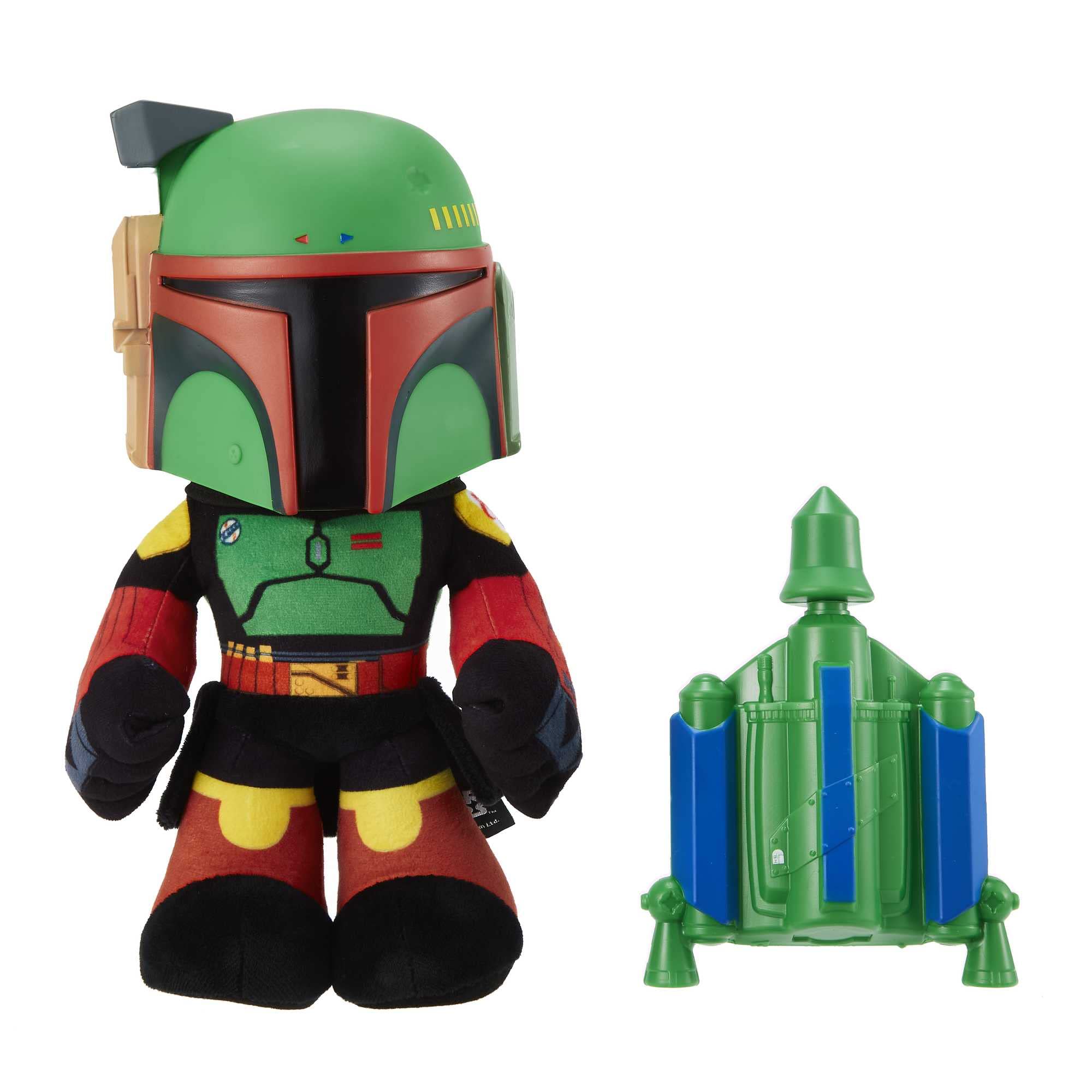 ​Star Wars Boba Fett Voice Cloner Feature Plush, 12” Tall Figure with Voice-Changer & Air-Powered Soft Rocket Launcher, Gift for Kids 3 Years & Up