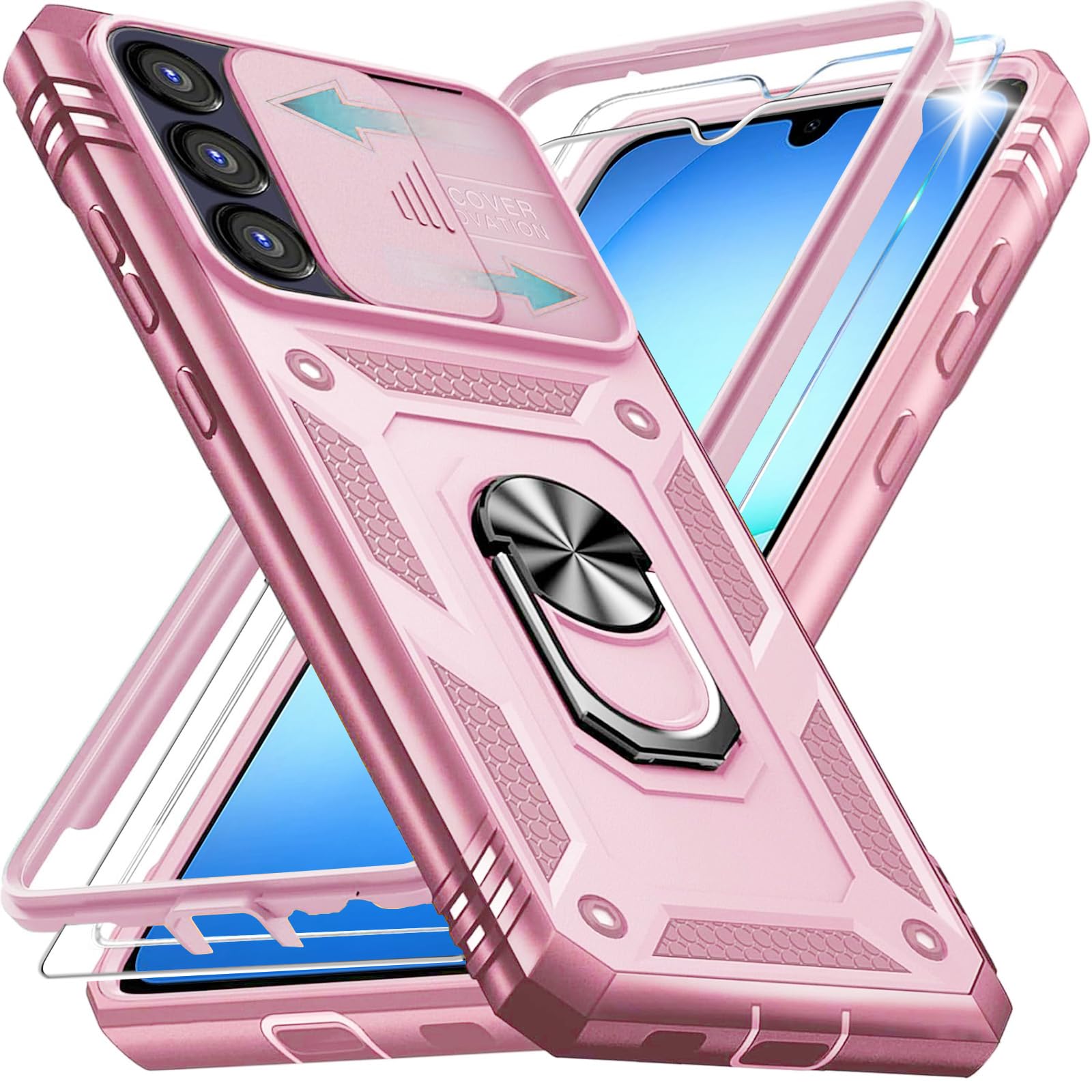 Case for Galaxy A17 5G,Samsung A 17 Case with 2X Screen Protectors & Camera Cover,[Military Grade 20ft.] Shockproof/360° Magnetic Kickstand Protective Case for Samsung Galaxy A17, Pink