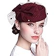 ORIDOOR Women's British Style Pillbox Church Derby Wedding Winter Vintage Fascinator Beret 100% Wool Felt Veil Hat