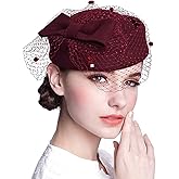 ORIDOOR Women's British Style Pillbox Church Derby Wedding Winter Vintage Fascinator Beret 100% Wool Felt Veil Hat