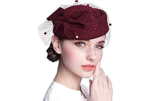 ORIDOOR Women's British Style Pillbox Church Derby Wedding Winter Vintage Fascinator Beret 100% Wool Felt Veil Hat