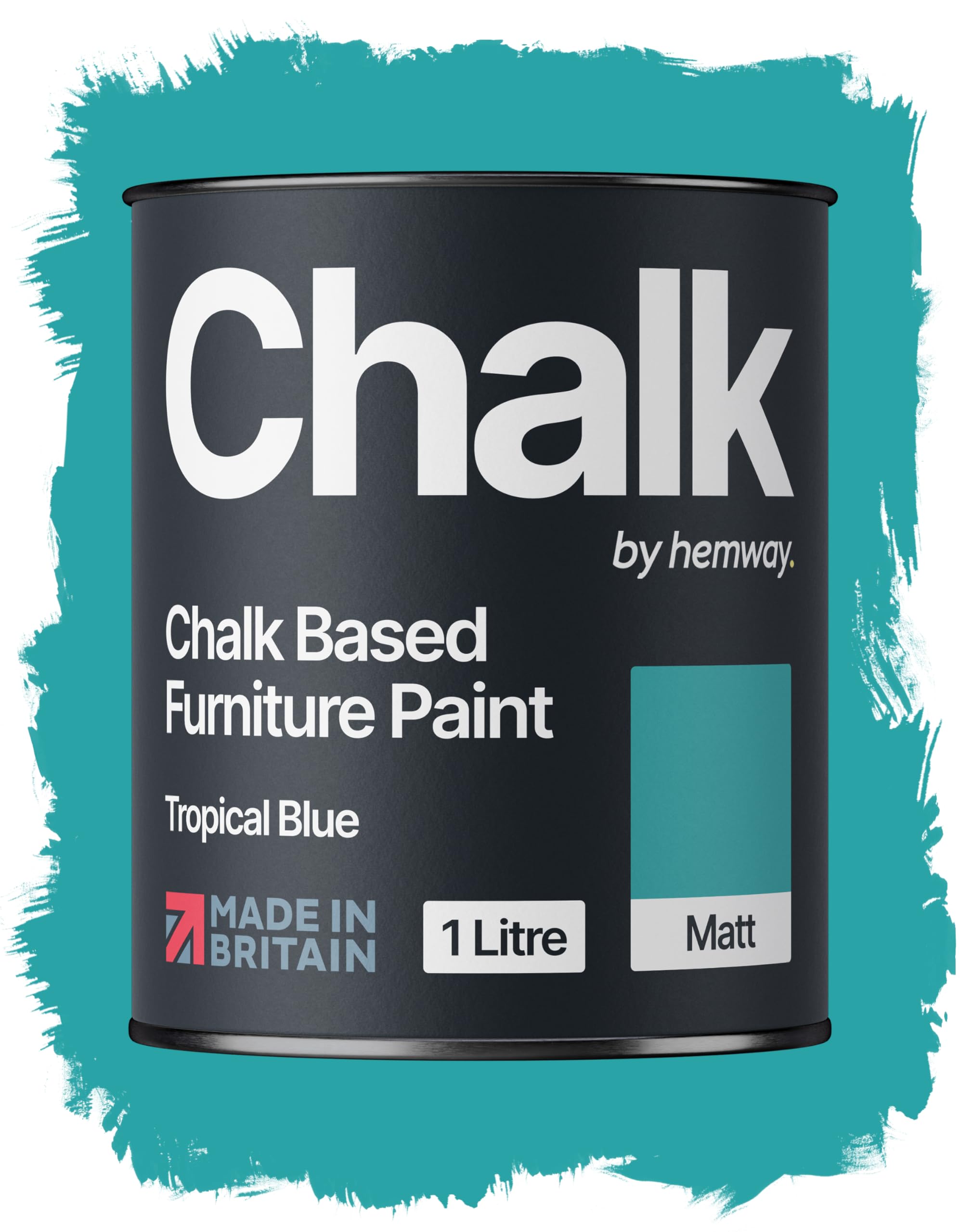 Hemway Chalk Based Furniture Paint, Tropical Blue 1L, Matt Finish Shabby Chic, Chalk Paint Furniture & Walls, Quick Dry & 1 Coat