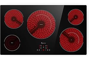 SINGLEHOMIE Electric Cooktop 36 Inch 5 Burners, Electric Stove Top, Built-in Ceramic Radiant Cooktop with Sensor Touch Control, Fast Heat, Multiple Safety Protection, 9000W with Hard Wire for 220V~240V