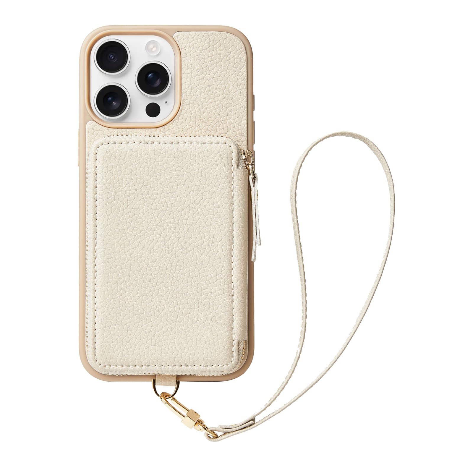 Photo 1 of ZVE for iPhone 13 ProMax Wallet Case with Wrist Strap, Zipper Phone Case with RFID Blocking Card Holder Leather Case Cover Women iPhone Accessories for iPhone 13 Pro Max 6.7"- Beige