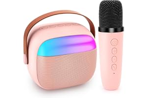 Autker Mini Karaoke Machine for Kids, Portable Wireless Speaker with Microphone for Family Home Party, Birthday Christmas Music Toys Gifts for Girls/Boys (Pink)