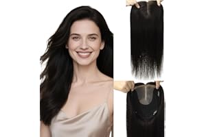 HappyNewHair Hair Toppers Real Human Hair 14inch Natural Black 6x7inch Large Base Cover Thinning Hair Add Volume 65g