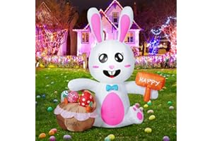 Ukontagood 5 FT Easter Inflatable Outdoor Decorations, Bunny and Eggs Blow up with Built-in LED Lights for Easter Indoor Outdoor Yard Garden Lawn Decor (Easter Bunny)