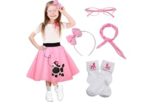 FAYBOX Poodle Skirt 1950s Costume Accessory Set of 5Pcs for Girls,100 Days of School Costume for Kids