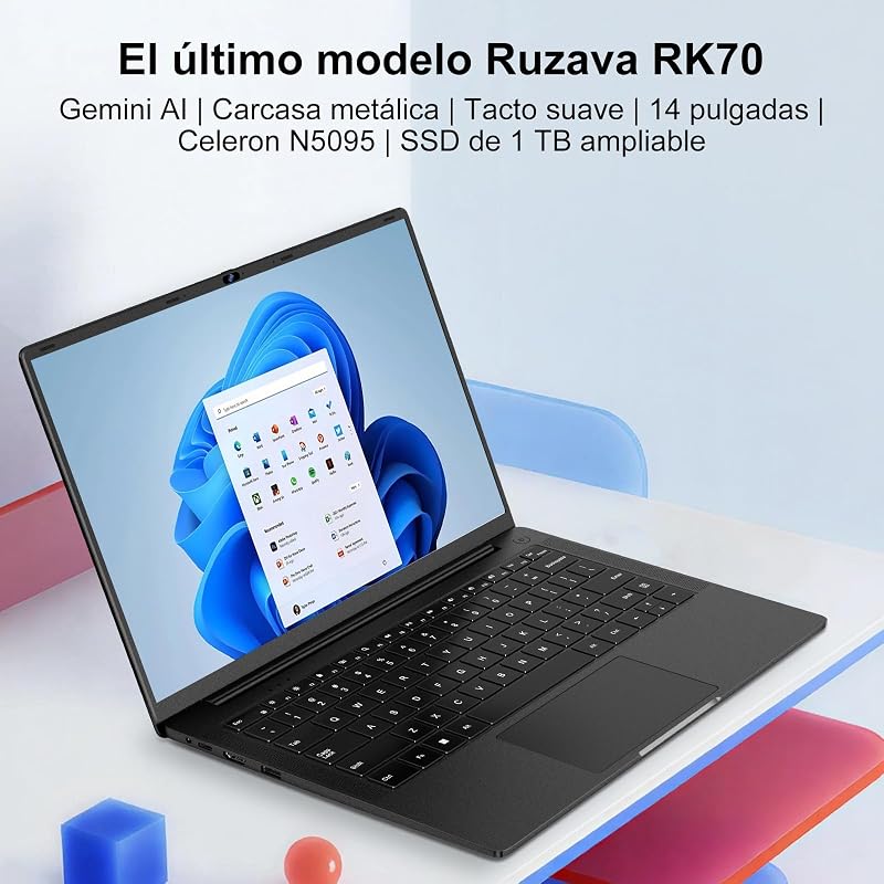 Ordenador Portátil 14 Pulgadas Celeron N5095 Upto 2,9 GHz Portatiles 8GB RAM 256GB SSD TF 1TB LPDDR4 Win11 5G WiFi 1920*1080 FHD mini HDMl Laptop Película Protectora Español - negro Cuerpo Metálico-61 — foto 2 de 8