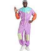 Retro 80s Purple Tracksuit Costume for Men - Windbreaker Jumpsuit & Headband Perfect for 80s Themed Parties