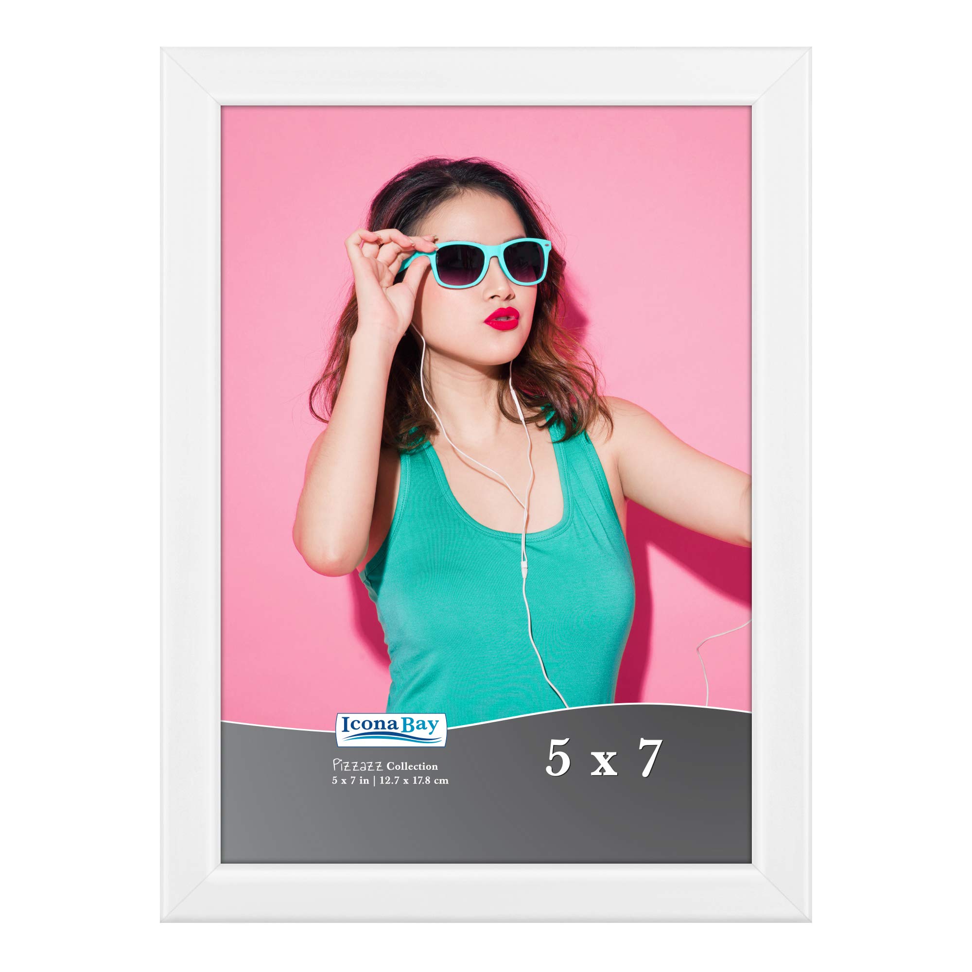 Icona Bay 7x5 White Picture Frame, Coloured Solid Wood Scandinavian Style Frame for Photo, Pizzazz Collection