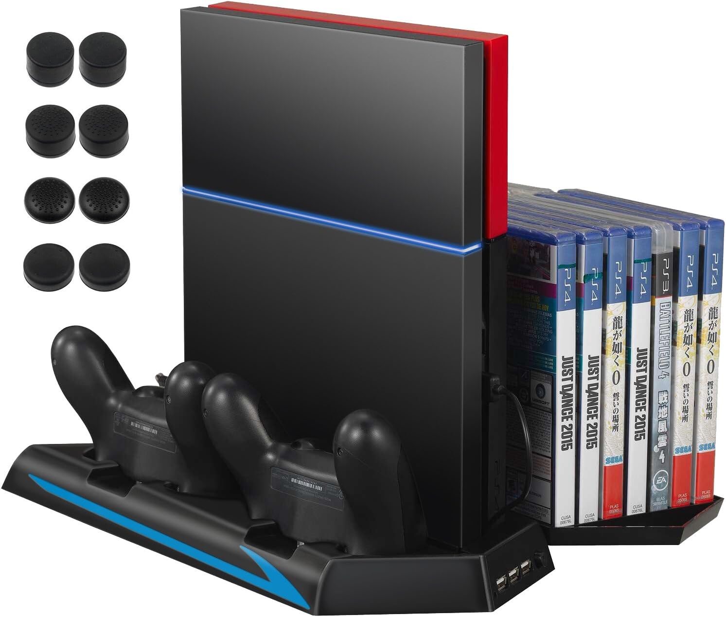 AMIR PS4 Cooler, Vertical Stand Cooling Fan, Dual Charging Station with