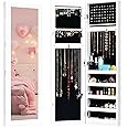 Giantex Wall Door Mounted Jewelry Armoire Cabinet with Full-length Mirror, Large Storage Mirrored Jewelry Cabinet Organizer with Ring Earring Slots, Necklace Hooks, Storage Shelves