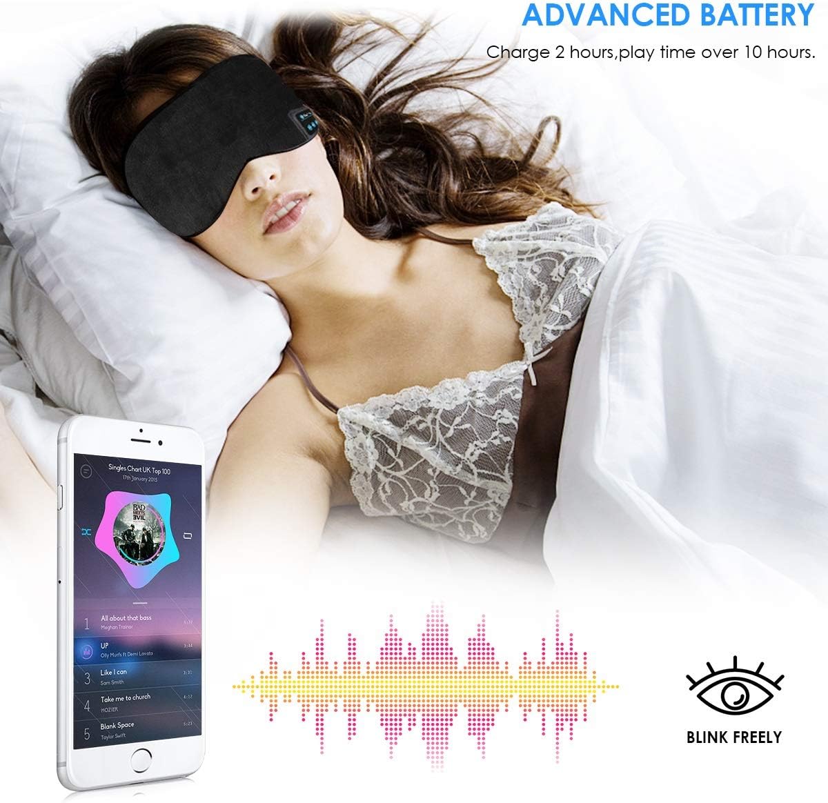 Jinxuny Bluetooth Sleeping Eye Cover Headphones Sleeping Travel Music Eye Cover Wireless Washable Sleep Cover Ultra Comfortable Eye Cover with Earphone for Man Woman Sleeping - Image 3